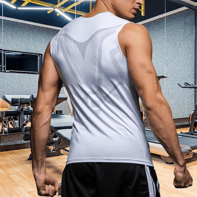 Haut de Compression - GymSleevelessShirt™ - Blanc - GymVibe Outfit